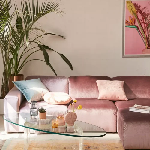 pink velvet couch