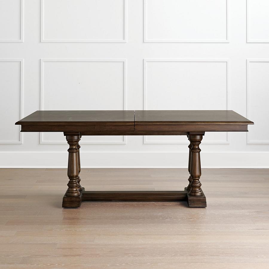 solid wood expandable dining table that is in a modern space. 