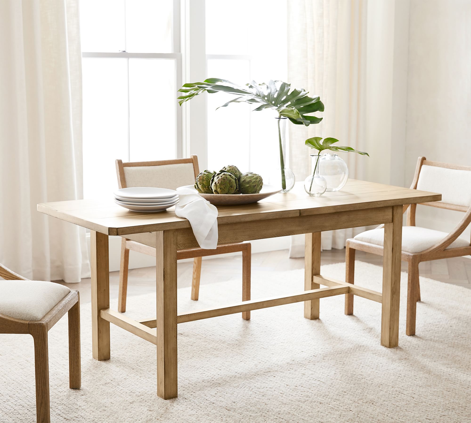 small wood dining rectangular table that fits in a small space. 