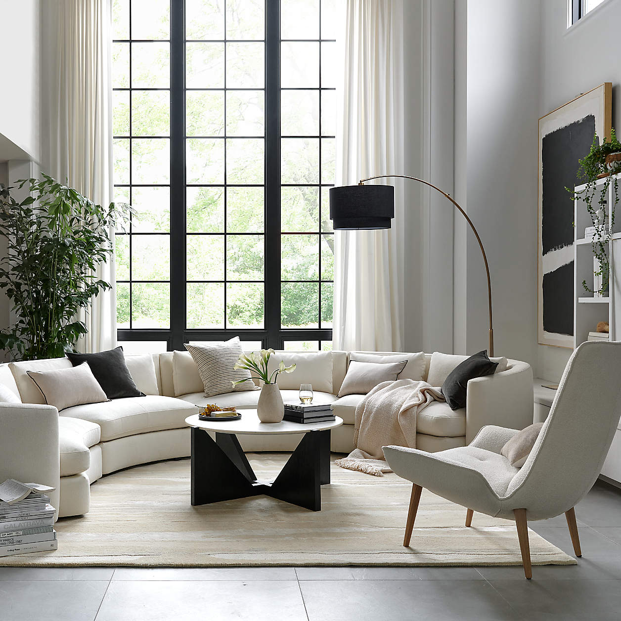White Leather Curved Sectional Sofa Baci Living Room