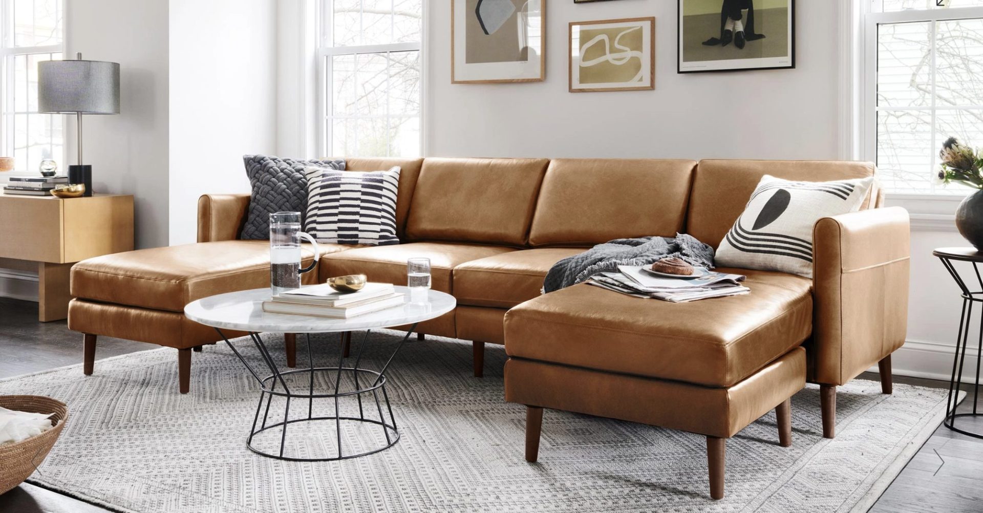 brown leather sectional