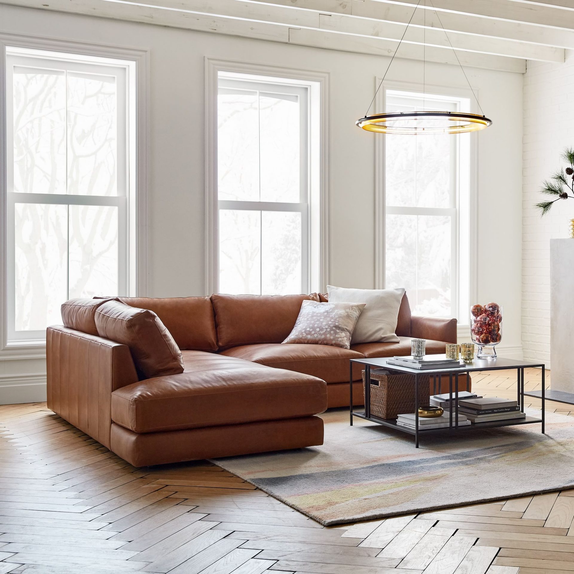 brown leather sectional