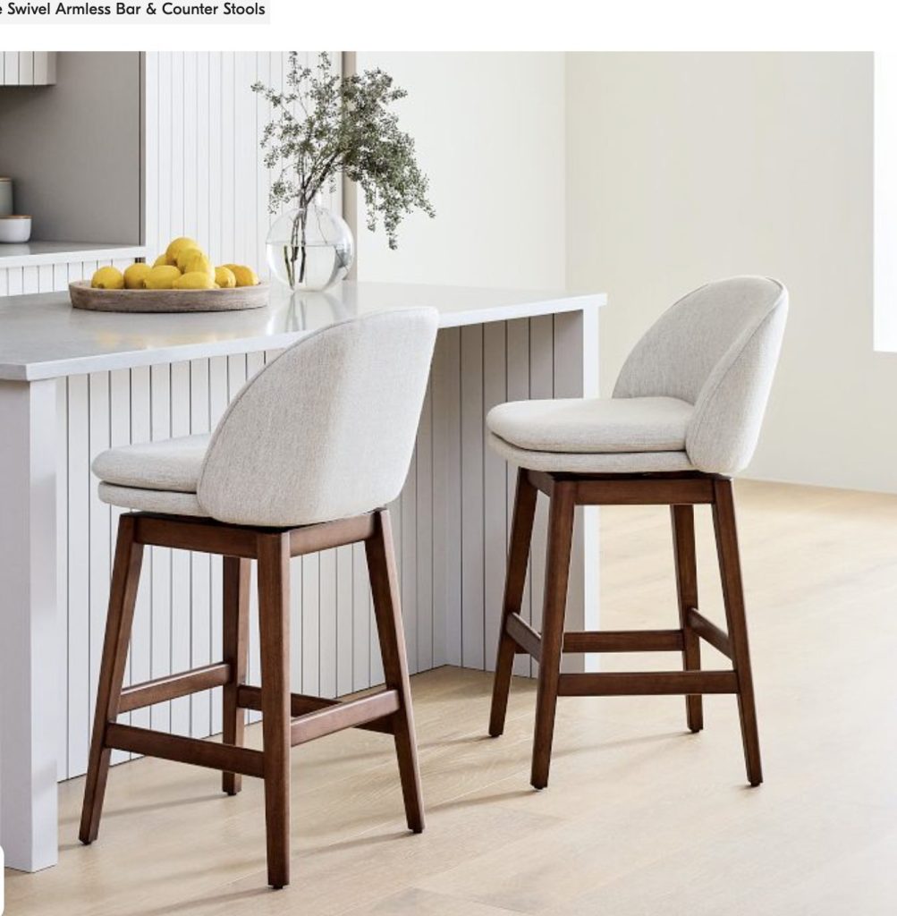 swivel bar stool and counter stool in fabric.