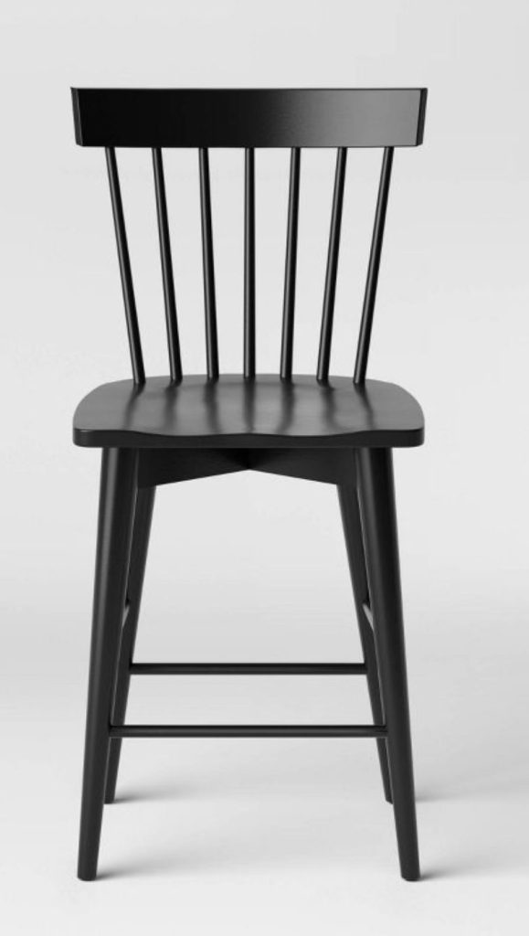 black bar stool with spindle back.