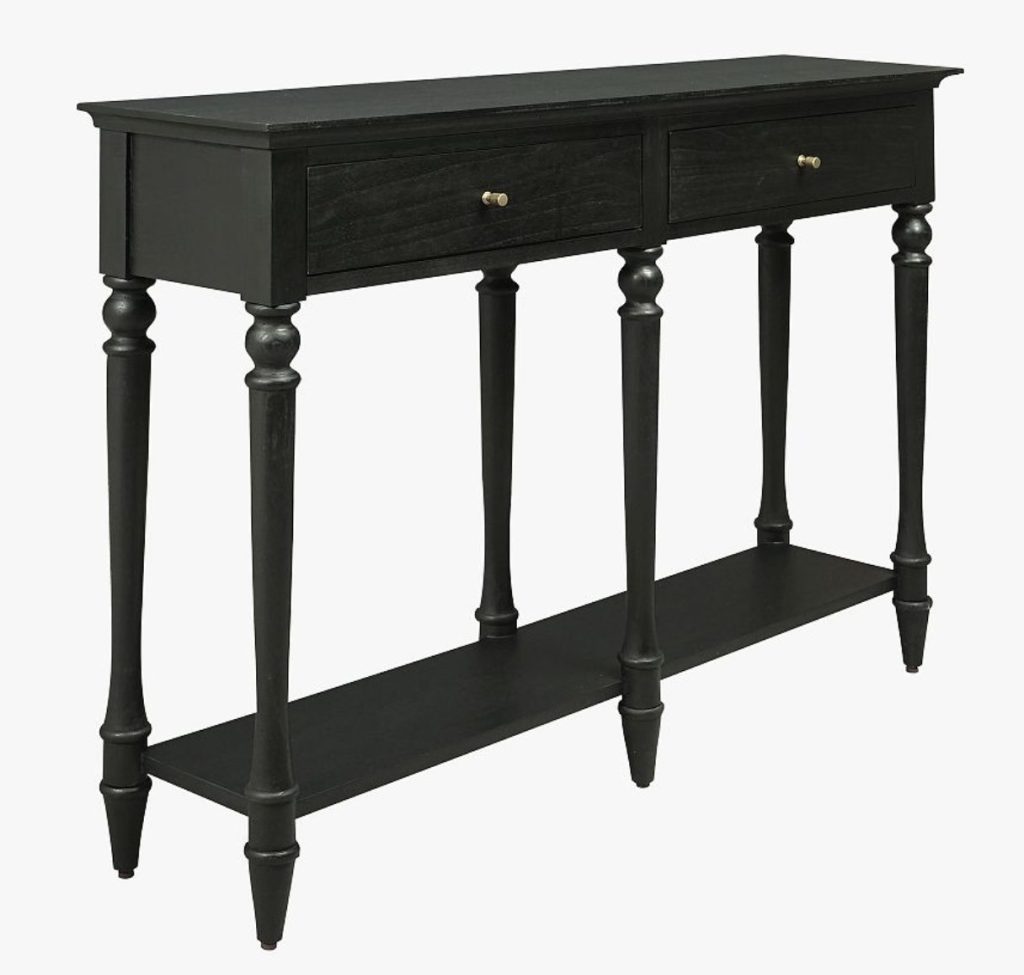 black console table with drawers