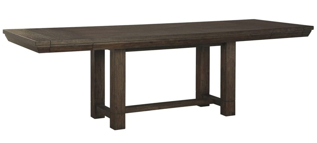 dark brown dining table that can expand for more guests. 