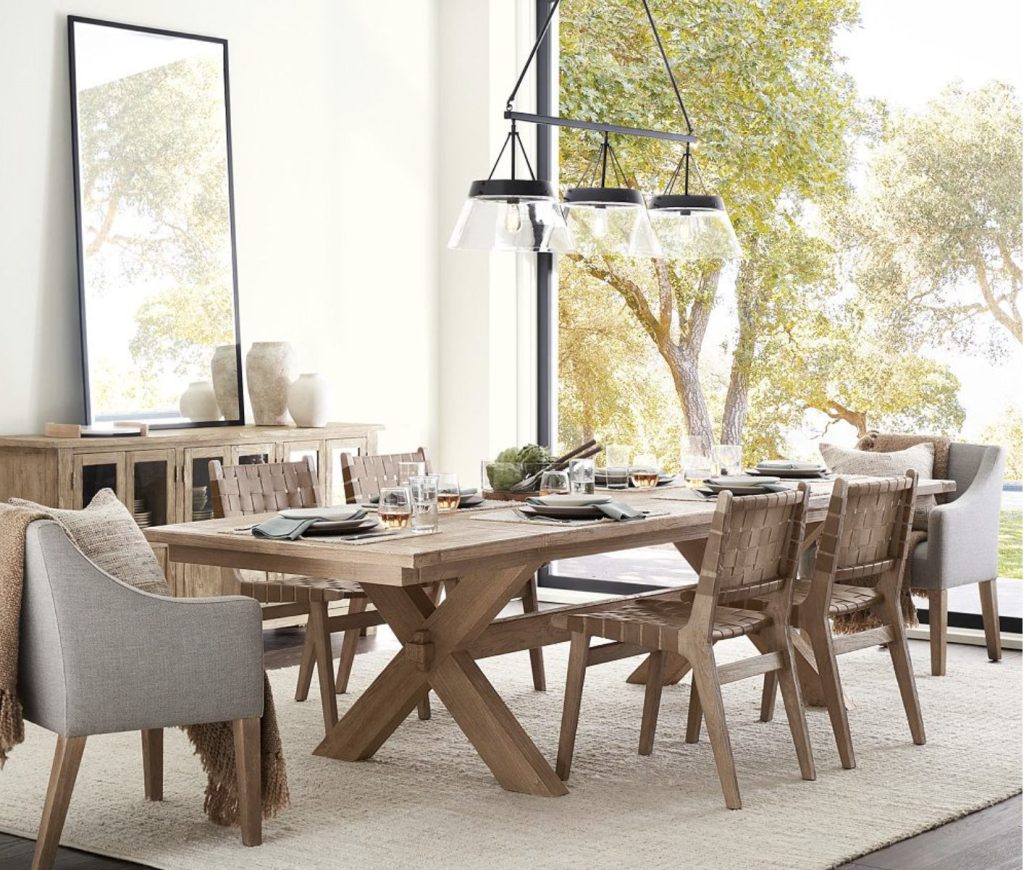 farmhouse extendable dining table that can seat up to 8 comfortably.