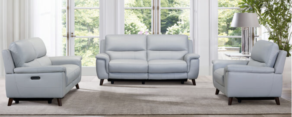 love seat leather reclining sofa with usb charger and tall backrests.