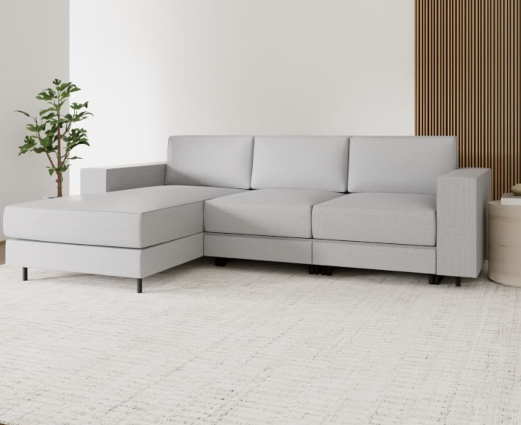 modern fabric reclining sectional perfect for smaller spaces.