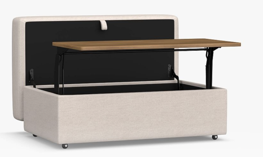 lift top work surface ottoman for laptops, game nights and more. 